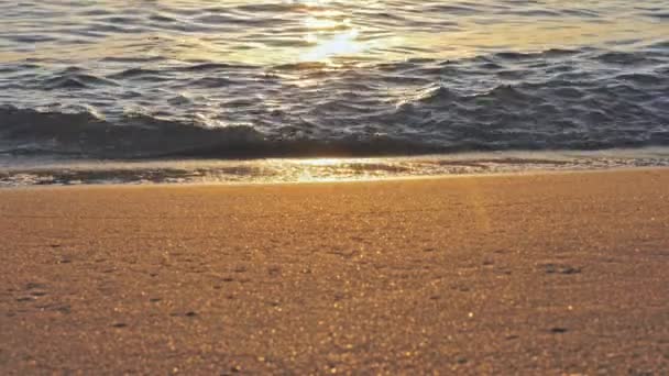 Plage vague éclaboussures macro au coucher du soleil 4k — Video