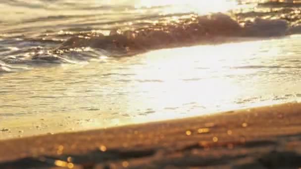 Beach wave splashing macro in sunset 4k — Stock Video