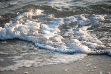 Dalgalar deniz kıyısı makrosu sıçratıyor. Yaklaş.