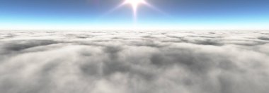 Bulutların üzerinde güneş ışınları, 3 boyutlu resimleme