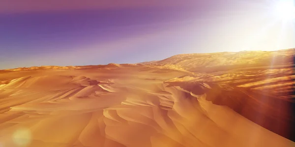 Duinen Zonsondergang Boven Woestijn Weergave Illustratie — Stockfoto