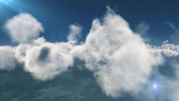 Fliegen Über Große Wolken Sonnenstrahl Illustration Rendern — Stockfoto