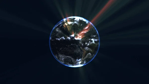 Земной Шар Светящимися Деталями Световыми Лучами Трехмерная Иллюстрация — стоковое фото