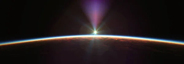 Earth Sunrise Space Cloudy Ocean Rendering Illustration — Stock Photo, Image