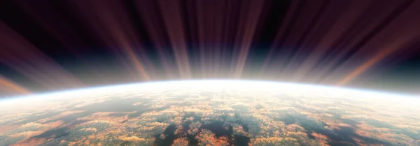 Sunrise Space Aurora Rendering Illustration — Stock Photo, Image