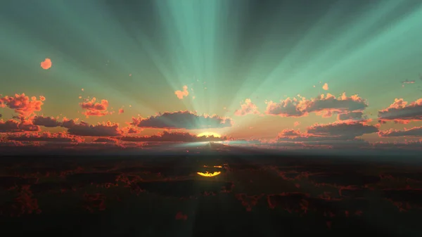 Sonnenuntergang Ruhig Meer Sonnenstrahl Rendering Illustration — Stockfoto