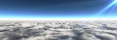 Bulutların üzerinde güneş ışınları, 3 boyutlu resimleme