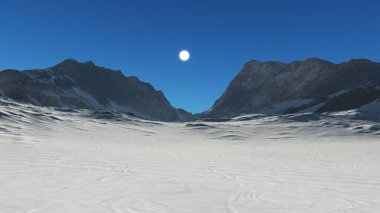 Dağ Karlı Güneş Işığı çizimi, 3D görüntüleme