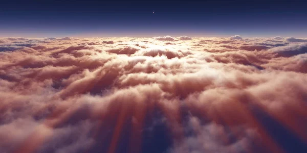 Droom Vliegen Boven Wolken Stralen Licht Weergave Illustratie — Stockfoto