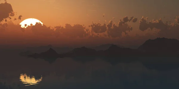 Islands Sea Sunset Illustration Rendering — Stock Photo, Image