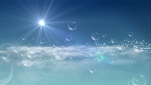 Bulles dans le ciel bleu, rayon de soleil — Video