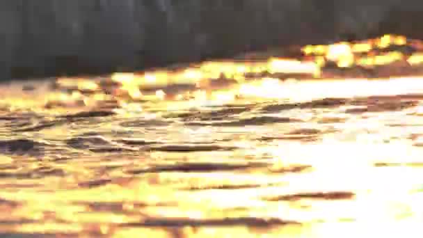 Strand golf spetterende macro bij zonsondergang 4k — Stockvideo