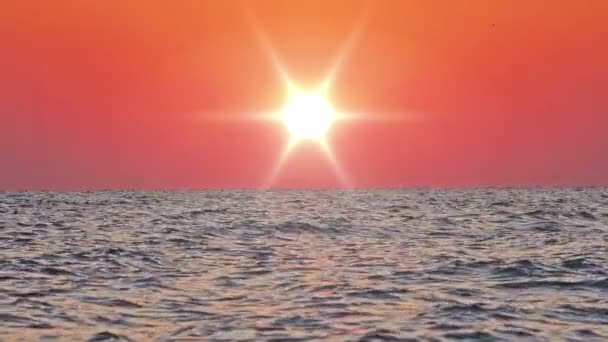 Matahari besar di atas laut, langit merah gerak lambat 4k — Stok Video