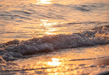 Dalgalar deniz kıyısı makrosu sıçratıyor. Yaklaş.