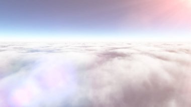 Bulutların üzerinde güneş ışınları, 3 boyutlu resimleme