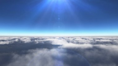 Bulutların üzerinde güneş ışınları, 3 boyutlu resimleme