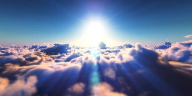 Bulutların üzerinde uç günbatımı manzarası, üç boyutlu resimleme