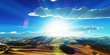 Çölde kum tepeleri batıyor. 3d resimleme