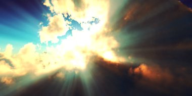 above clouds sun ray sunset. 3d render illustration