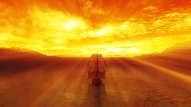 Eski gemi deniz batımında, 3D resimleme