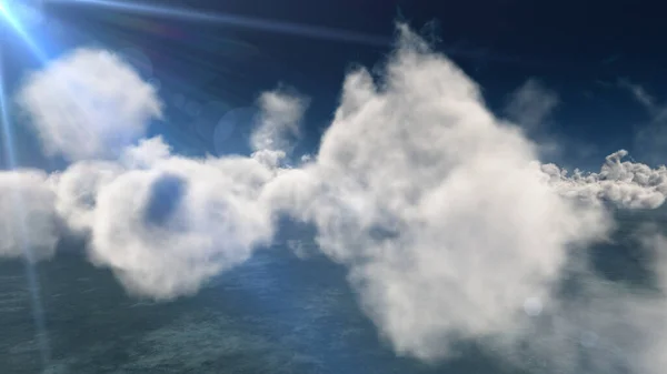 Voar Acima Grandes Nuvens Raio Sol Ilustração Render — Fotografia de Stock