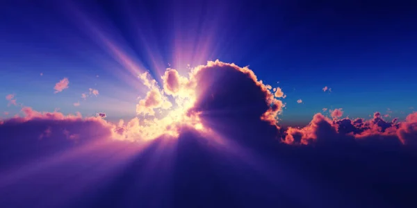Powyżej Chmur Promień Słońca Zachód Słońca Ilustracja Renderowania — Zdjęcie stockowe