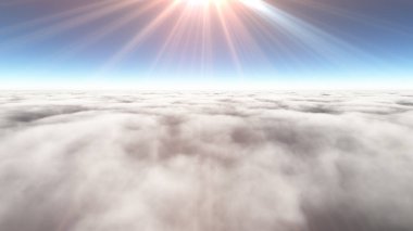 Bulutların üzerinde güneş ışınları, 3 boyutlu resimleme