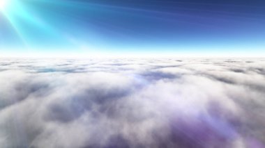 Bulutların üzerinde güneş ışınları, 3 boyutlu resimleme