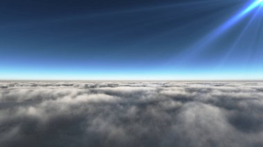 Bulutların üzerinde güneş ışınları, 3 boyutlu resimleme