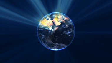 Parlak detayları ve ışık ışınlarıyla dolu bir toprak küresi. 3d illüstrasyon oluşturucu