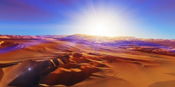 Duinen Zonsondergang Boven Woestijn Weergave Illustratie — Stockfoto