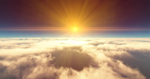 Летать Над Облаками Закатный Пейзаж Трехмерная Иллюстрация — стоковое фото