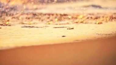 Gün batımında plaj dalgası sıçrayan makro