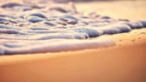 Spiaggia onda spruzzi macro al tramonto — Video Stock