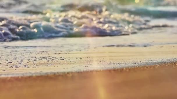 Spiaggia onda spruzzi macro al tramonto — Video Stock