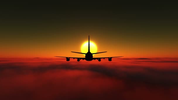 Aeroplano volare sopra nuvole tramonto — Video Stock