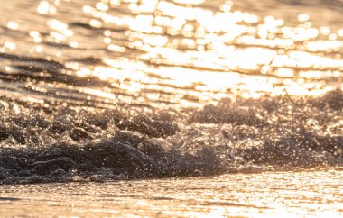 Dalgalar deniz kıyısı makrosu sıçratıyor. Yaklaş.