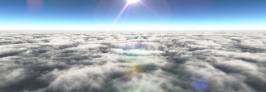 Bulutların üzerinde güneş ışınları, 3 boyutlu resimleme
