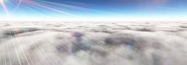 Bulutların üzerinde güneş ışınları, 3 boyutlu resimleme