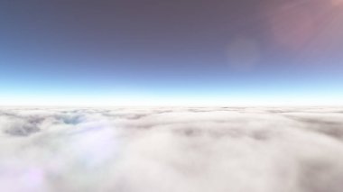 Bulutların üzerinde güneş ışınları, 3 boyutlu resimleme