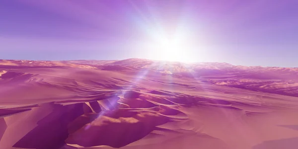 Duinen Zonsondergang Boven Woestijn Weergave Illustratie — Stockfoto