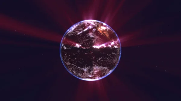 Earth Globe Glowing Details Light Rays Illustration Render — Stock Photo, Image