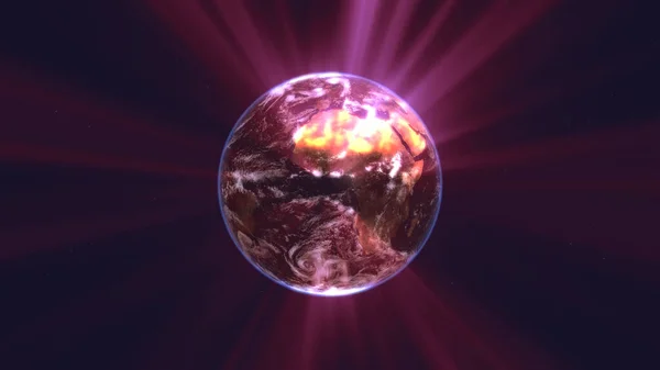 earth globe with glowing details and light rays. 3d illustration render