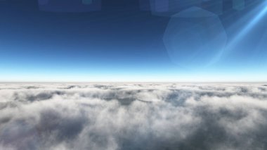 Bulutların üzerinde güneş ışınları, 3 boyutlu resimleme