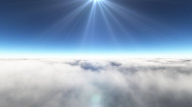 Bulutların üzerinde güneş ışınları, 3 boyutlu resimleme
