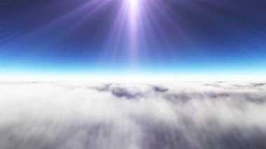 Bulutların üzerinde güneş ışınları, 3 boyutlu resimleme