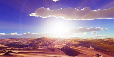 Çölde kum tepeleri batıyor. 3d resimleme