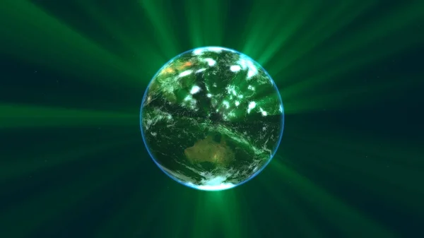 Earth Globe Glowing Details Light Rays Illustration Render — Stock Photo, Image