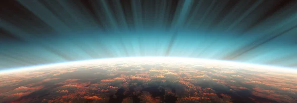 Sunrise Space Aurora Rendering Illustration — Stock Photo, Image