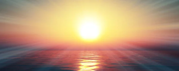 sunset sea sun ray clear sky, 3d rendering illustration